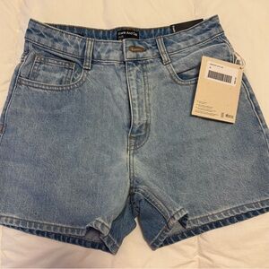 Frank & Oak Washed Light Blue High-Rise Denim Shorts